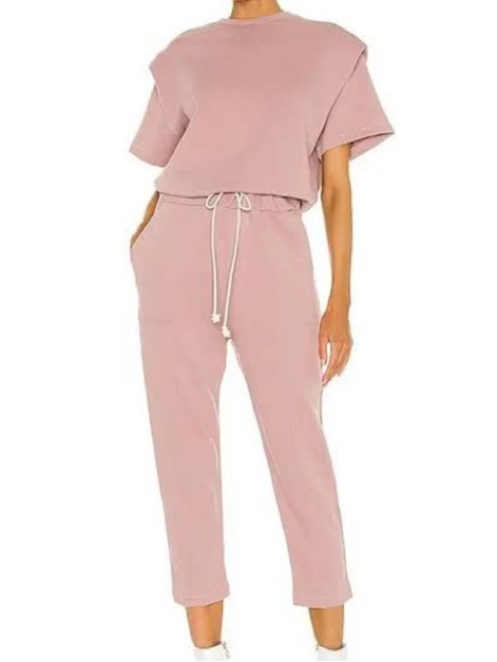 PISTOLA Clarisse French Terry Shoulder Pleat Jumpsuit in Rose size MEDIUM